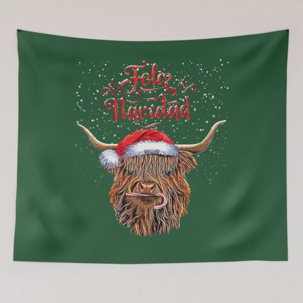 Aperçu de l'œuvre Vache des hautes terres de Noël et Feliz Navidad ! Highland Cow, pull de Noël, jour de la nativité créée et vendue par Collagedream.