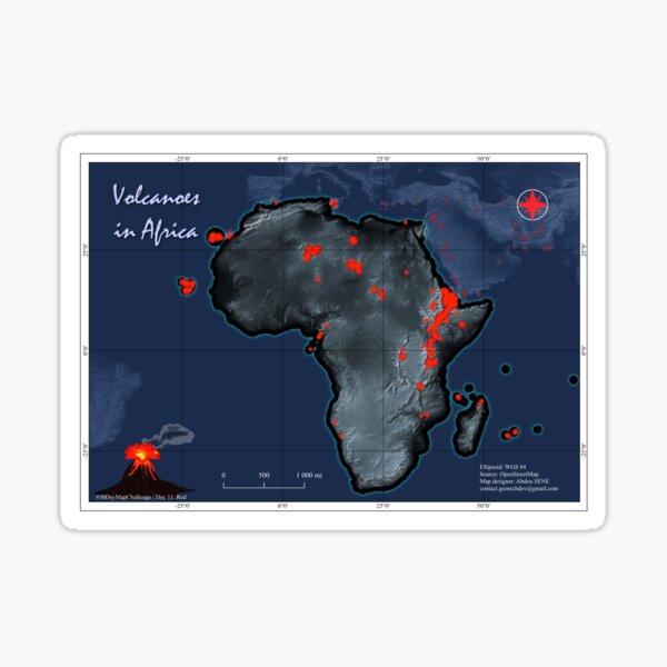 Map of volcanoes in Africa Sticker
