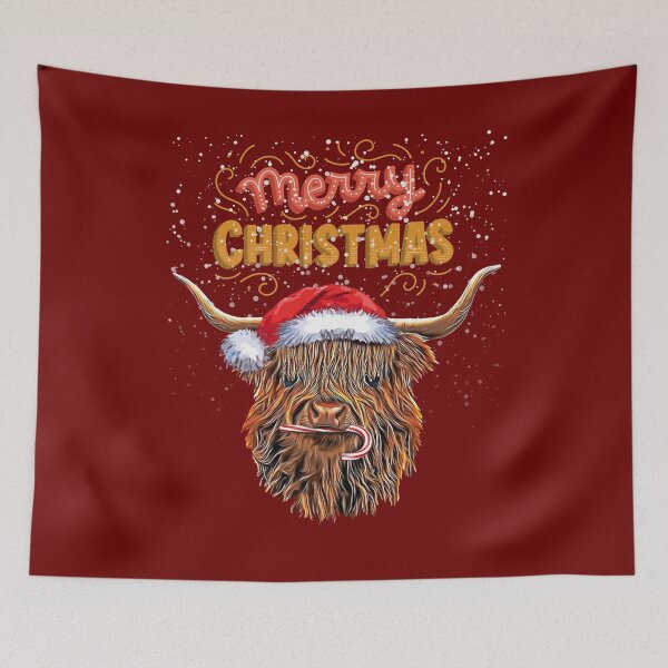 Aperçu de l'œuvre Vache Highland et Joyeux Noël, pull de Noël avec une jolie vache Highland, pour le jour de la nativité créée et vendue par Collagedream.