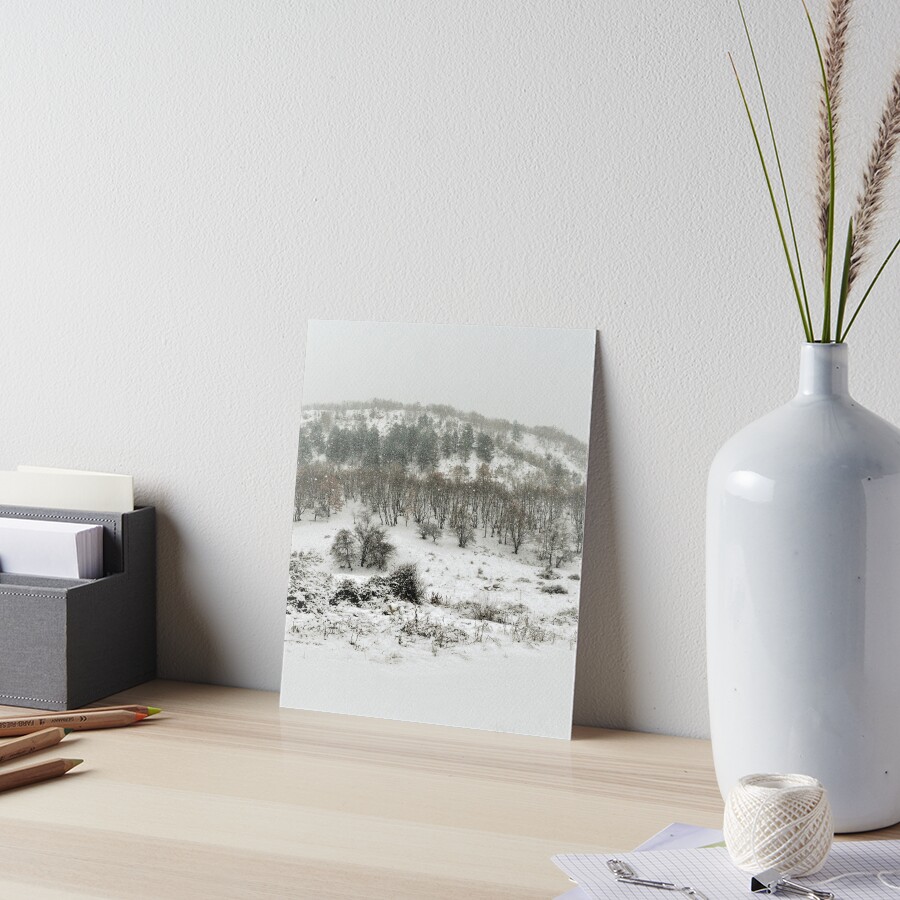 WINTER SERIES Snowy Hill and Trees Art Board Print