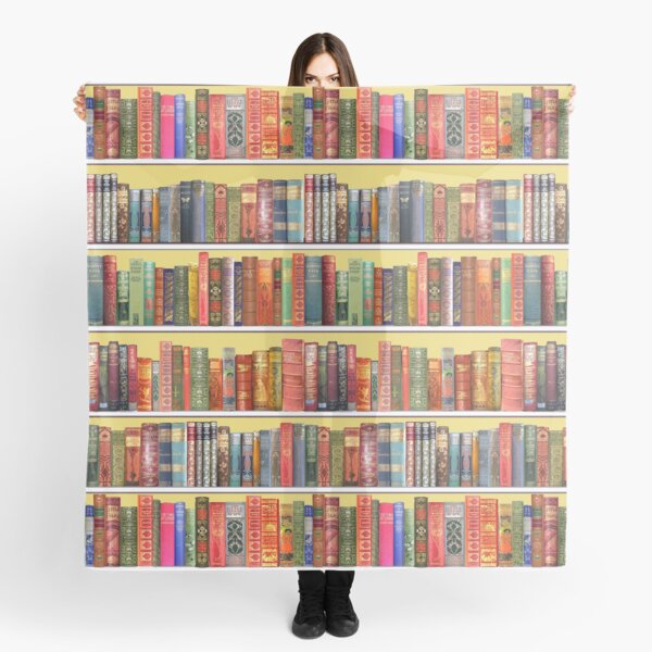 Christmas books, christmas library, Vintage Bookshelf on yellow Scarf