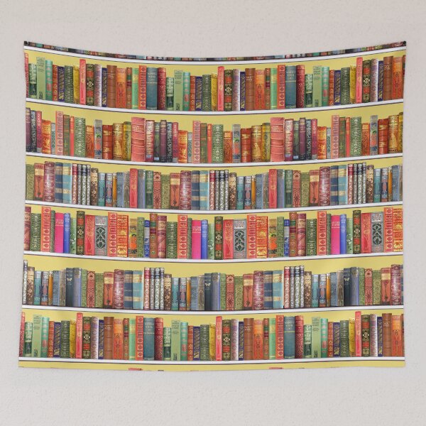 Item preview, Christmas books, christmas library,  Vintage Bookshelf on yellow designed and sold by MagentaRose.