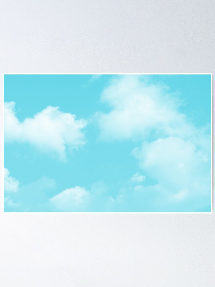 Cute puffy small white clouds on a sunny aqua blue sky Water Bottle by  ARTbyJWP