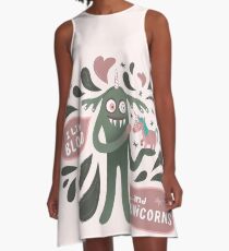Spooky and cute vampire monster with unicorn A-Line Dress
