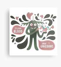 Spooky and cute vampire monster with unicorn Metal Print
