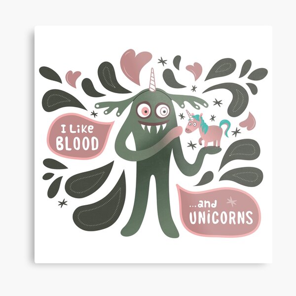 Spooky and cute vampire monster with unicorn Metal Print