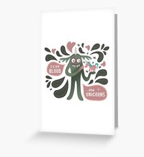 Spooky and cute vampire monster with unicorn Greeting Card