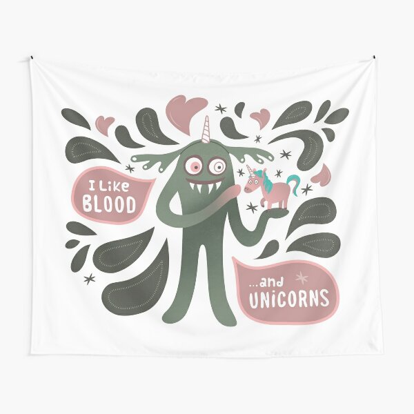 Disover Spooky and cute vampire monster with unicorn Tapestry