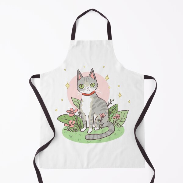 Item preview, Cute grey cat with pink flowers and yellow sparkles designed and sold by Yarafantasyart.