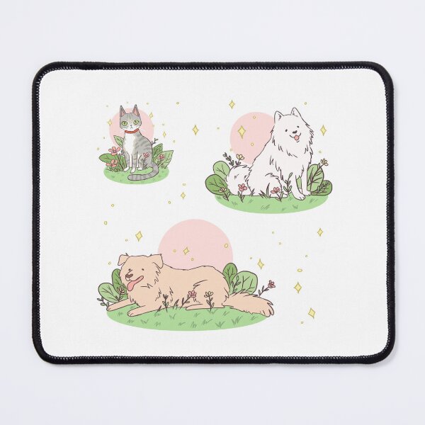 Item preview, Cats and dogs a set of cute pastel illustration of a samoyed a labrador and a grey cat with flowers designed and sold by Yarafantasyart.