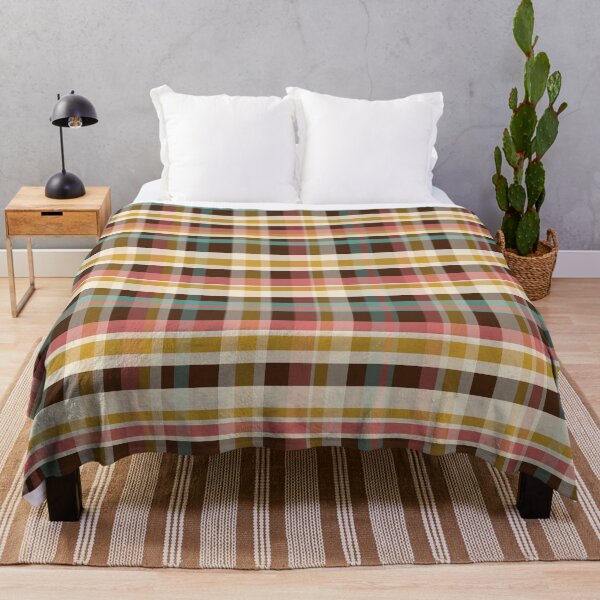 Item preview, Retro Midcentury Modern Plaid Pattern Teal Brown Coral Gold Beige designed and sold by kierkegaard.