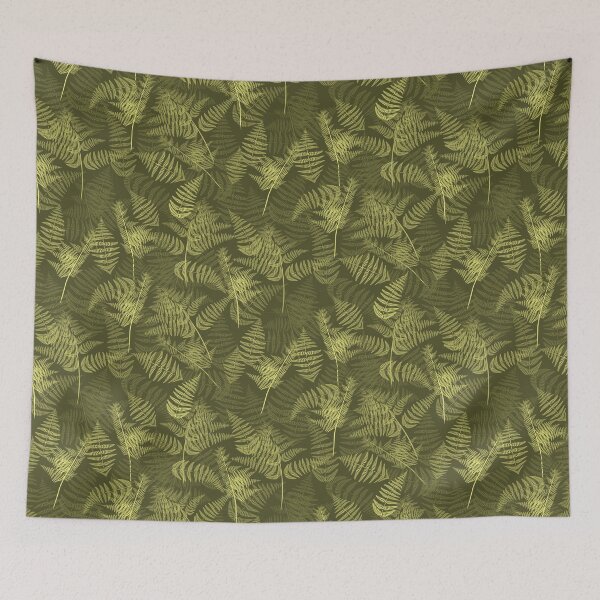 Item preview, Ferns Soft Yellow on Khaki Half-Drop Repeat 5748 designed and sold by Art in My Loft.