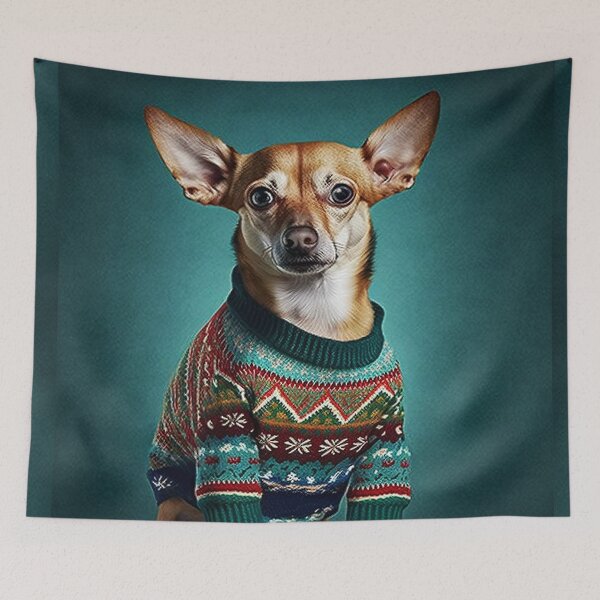Item preview, CHIHUAHUA DOG WEARING AN UGLY CHRISTMAS JUMPER Midjourney AI Artwork designed and sold by davidjulie.