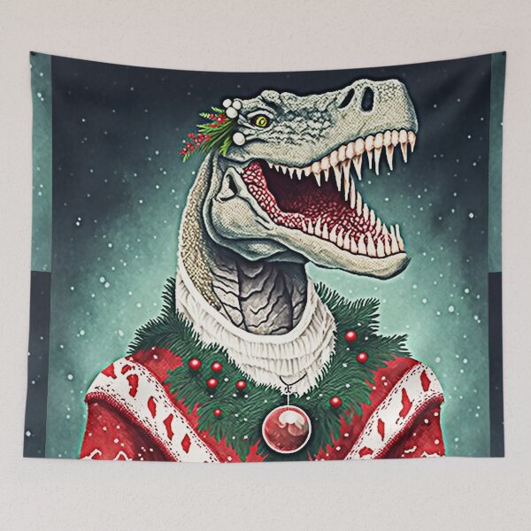 Item preview, DINOSAUR WEARING AN UGLY CHRISTMAS JUMPER Midjourney AI Artwork designed and sold by davidjulie.