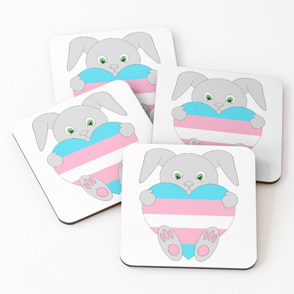 Item preview, Cute bunny rabbit holding trans flag heart designed and sold by JPN4Design.