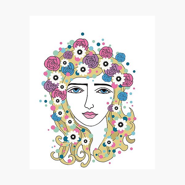 Artikelvorschau, Flower-Power-Porträt aus den 1960er Jahren entworfen und verkauft von MausieDesigns.