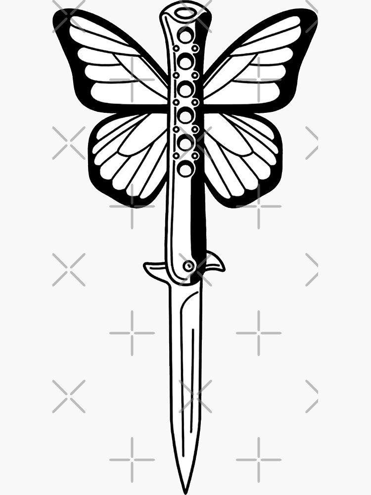"Black and White Butterfly Knife Tattoo" Sticker for Sale by Cesarcali