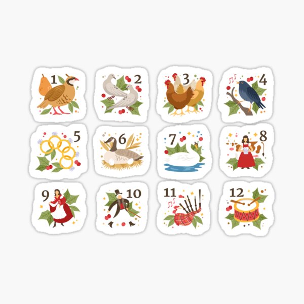 Christmas Vintage 12 Days of Christmas Labels Stickers Laminated