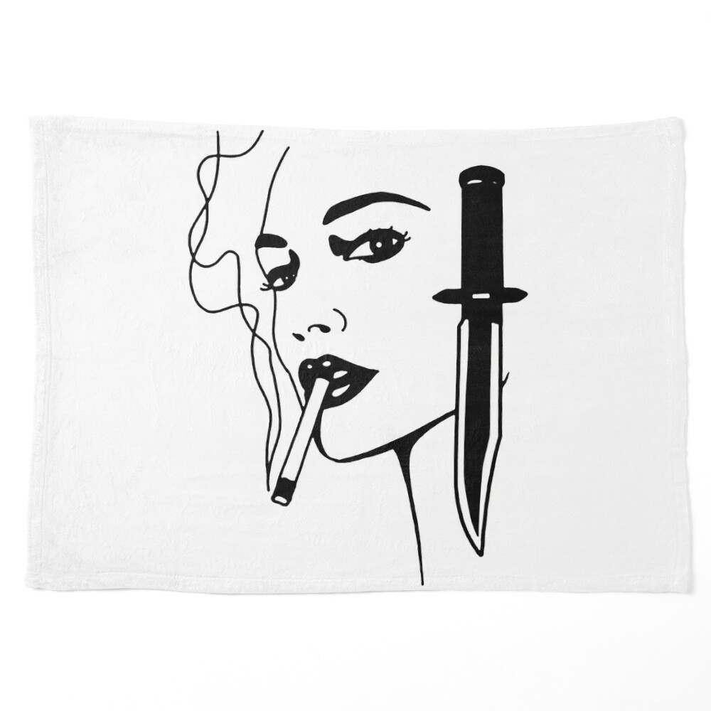 Black and White Smoking Lady and Knife Tattoo