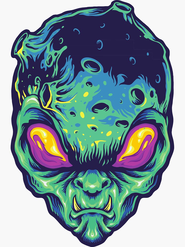 Angry Blue Alien With Fangs Sticker For Sale By Raquelbecrafty