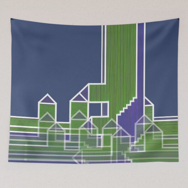 Item preview, LinesHousesStairs on Deep Blue - Horizontal Vertical Multiplied "Architectural Drawings" designed and sold by Istvan Ocztos.