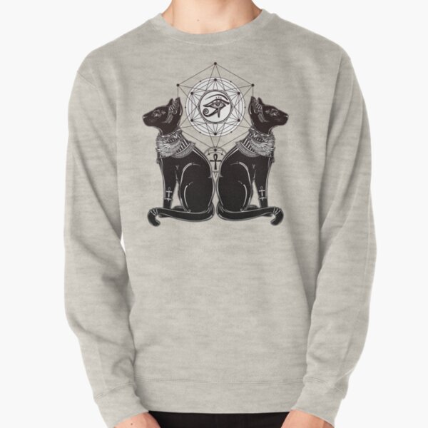 Egyptian Cats with Ankh and All-Seeing Eye of Horus Pullover Sweatshirt