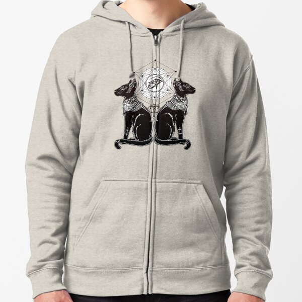 Egyptian Cats with Ankh and All-Seeing Eye of Horus Zipped Hoodie