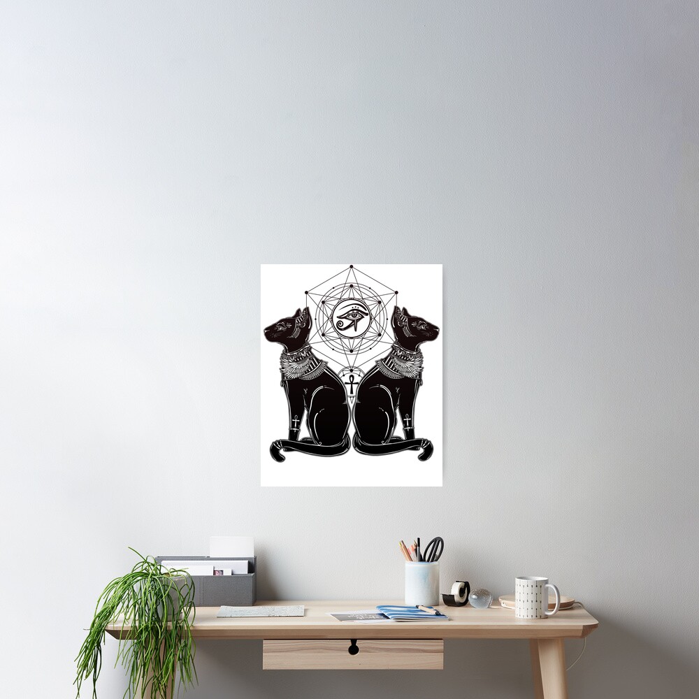 Egyptian Cats with Ankh and All-Seeing Eye of Horus Poster