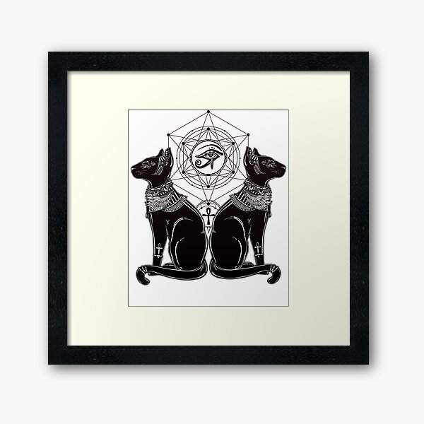 Egyptian Cats with Ankh and All-Seeing Eye of Horus Framed Art Print