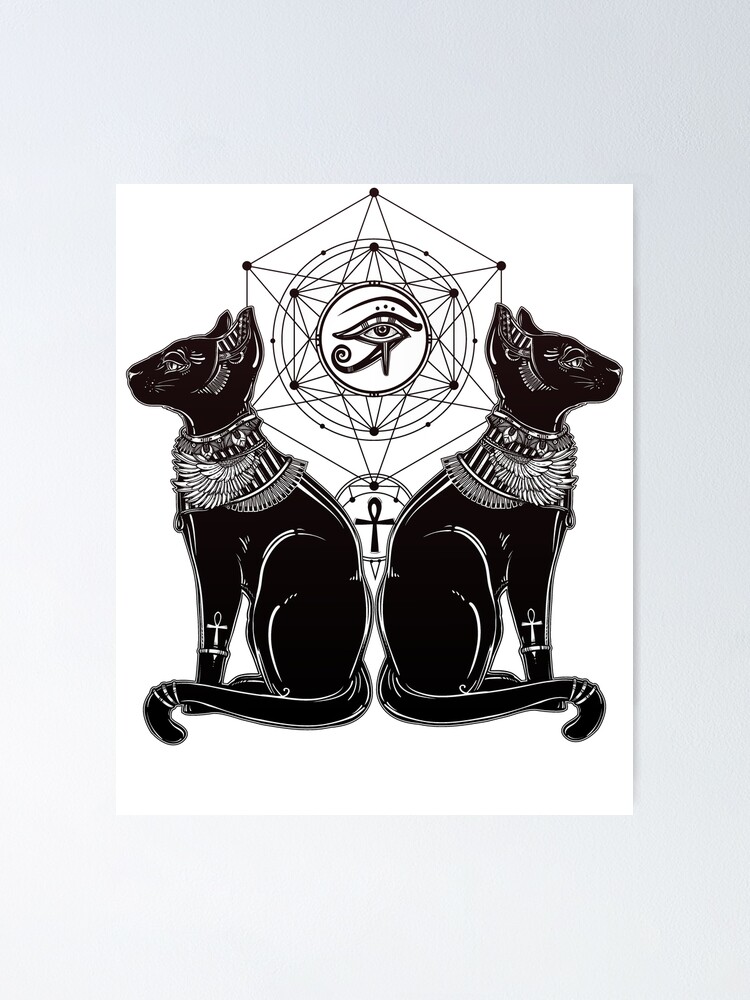 Alternate view of Egyptian Cats with Ankh and All-Seeing Eye of Horus Poster