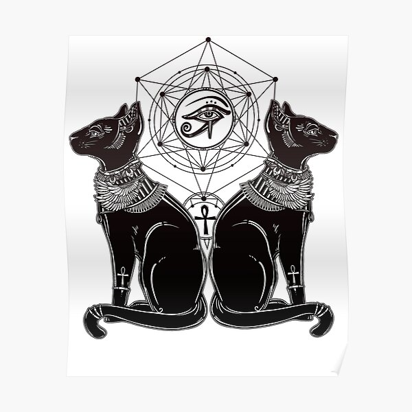 Egyptian Cats with Ankh and All-Seeing Eye of Horus Poster