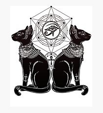 Ägyptische Katzen mit Ankh und Allsehendes Auge von Horus Fotodruck