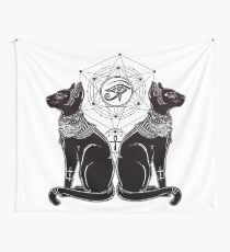 Egyptian Cats with Ankh and All-Seeing Eye of Horus Wall Tapestry