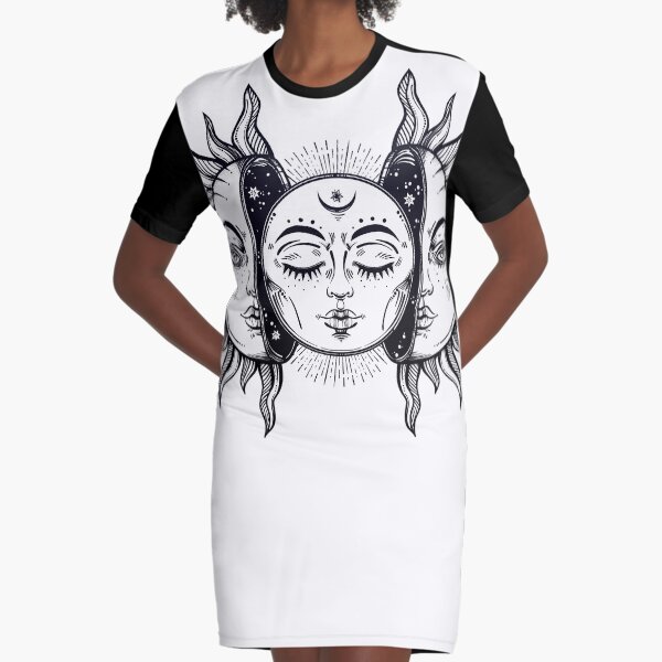 Vintage Solar Eclipse Sun and Moon Graphic T-Shirt Dress
