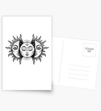 Vintage Sonnenfinsternis Sonne und Mond Postkarten