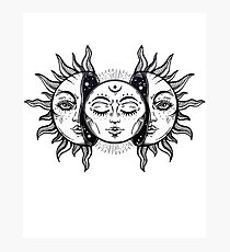 Vintage Sonnenfinsternis Sonne und Mond Fotodruck