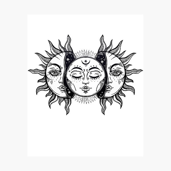 Vintage Solar Eclipse Sun and Moon Photographic Print