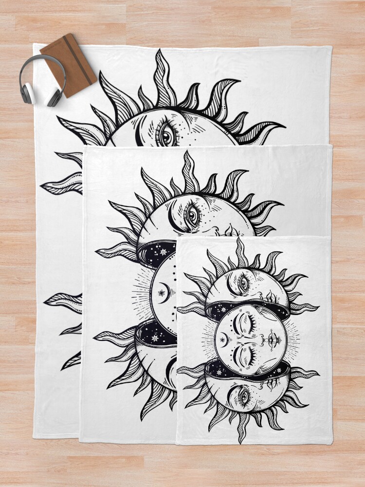 Alternate view of Vintage Solar Eclipse Sun and Moon Throw Blanket