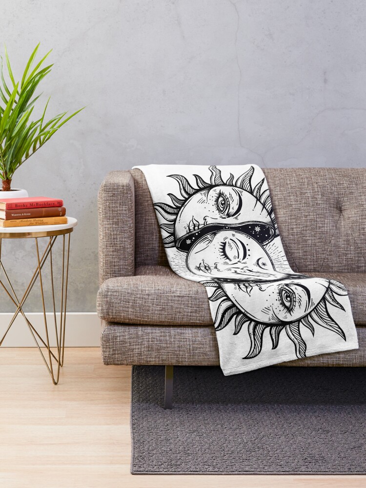 Alternate view of Vintage Solar Eclipse Sun and Moon Throw Blanket