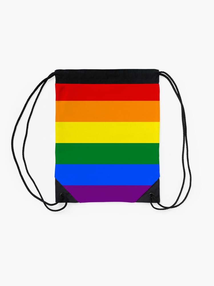 Gay Pride Rainbow Stripe Drawstring Bag - Medium sized drawstring