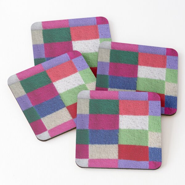 Item preview, colourful vintage patchwork knitted squares designed and sold by pollywolly.