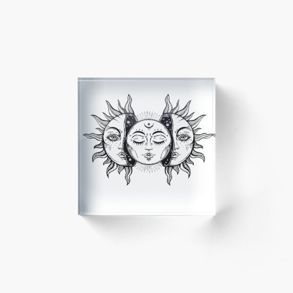 Vintage Solar Eclipse Sun and Moon Acrylic Block
