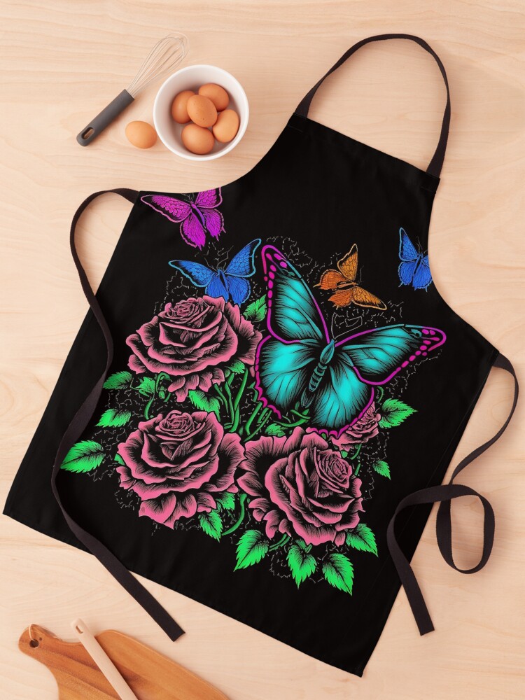 Thumbnail 1 of 6, Apron, Butterflies on Roses designed and sold by GummywormDesign.