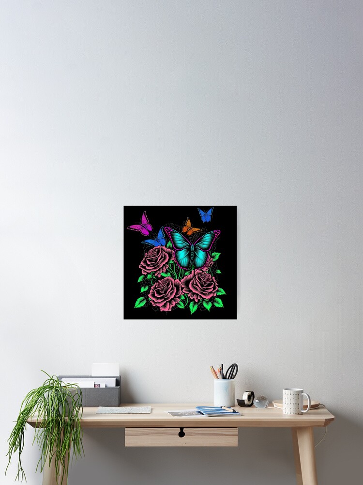 Thumbnail 2 of 3, Poster, Butterflies on Roses designed and sold by GummywormDesign.
