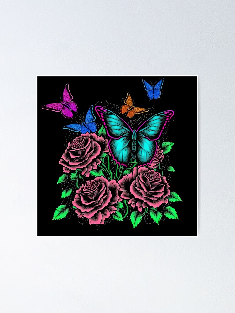 Thumbnail 1 of 3, Poster, Butterflies on Roses designed and sold by GummywormDesign.