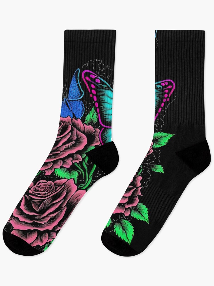 Thumbnail 1 of 5, Socks, Butterflies on Roses designed and sold by GummywormDesign.