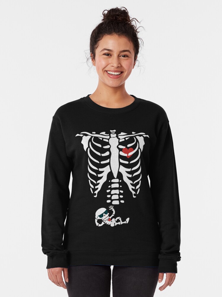 Discover Pregnant Skeleton With Baby Skull Funny Pregnant Sweatshirt