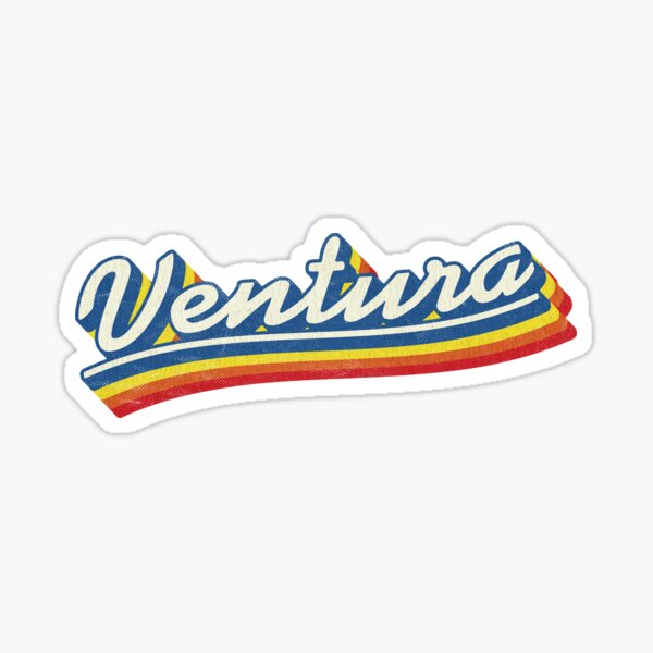 Vista previa del artículo con la obra « y un colorway retro del arco iris. Un diseño perfecto para los residentes de Ventura y los turistas de California por igual. Disponible en muchos productos, incluidas pegatinas», diseñado y vendido por retroready.