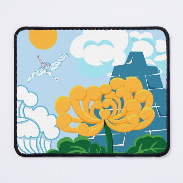 Item preview, Golden Chrysanthemum Green Leaves Blooming in the Sea Water in Light Blue designed and sold by Moyanana.