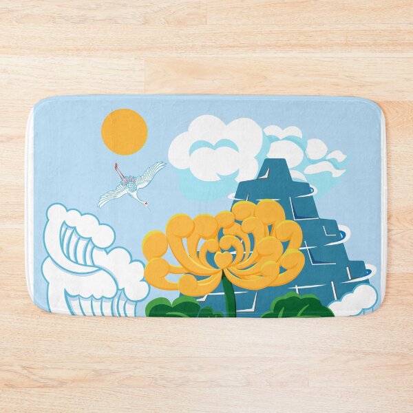 Item preview, Golden Chrysanthemum Green Leaves Blooming in the Sea Water in Light Blue designed and sold by Moyanana.